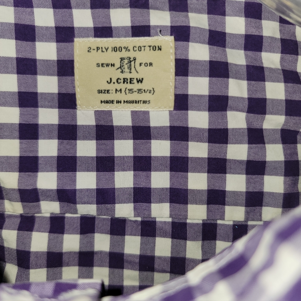Mens Sz M J. Crew Purple Checked 15-15.5 Long Sleeve Shirt - Picture 2 of 9